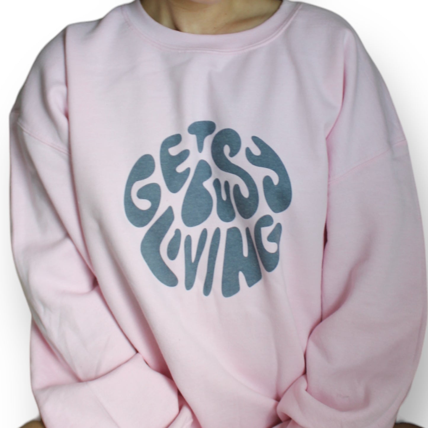 Get Busy Living Pink Crewneck - Happily Sad