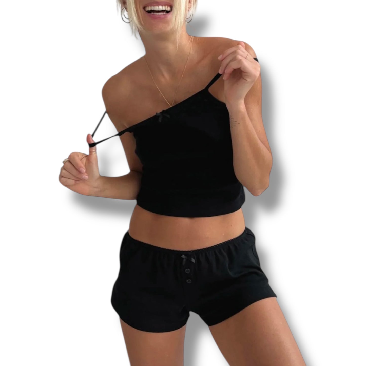 Lace Trim Eyelet Loungewear Set