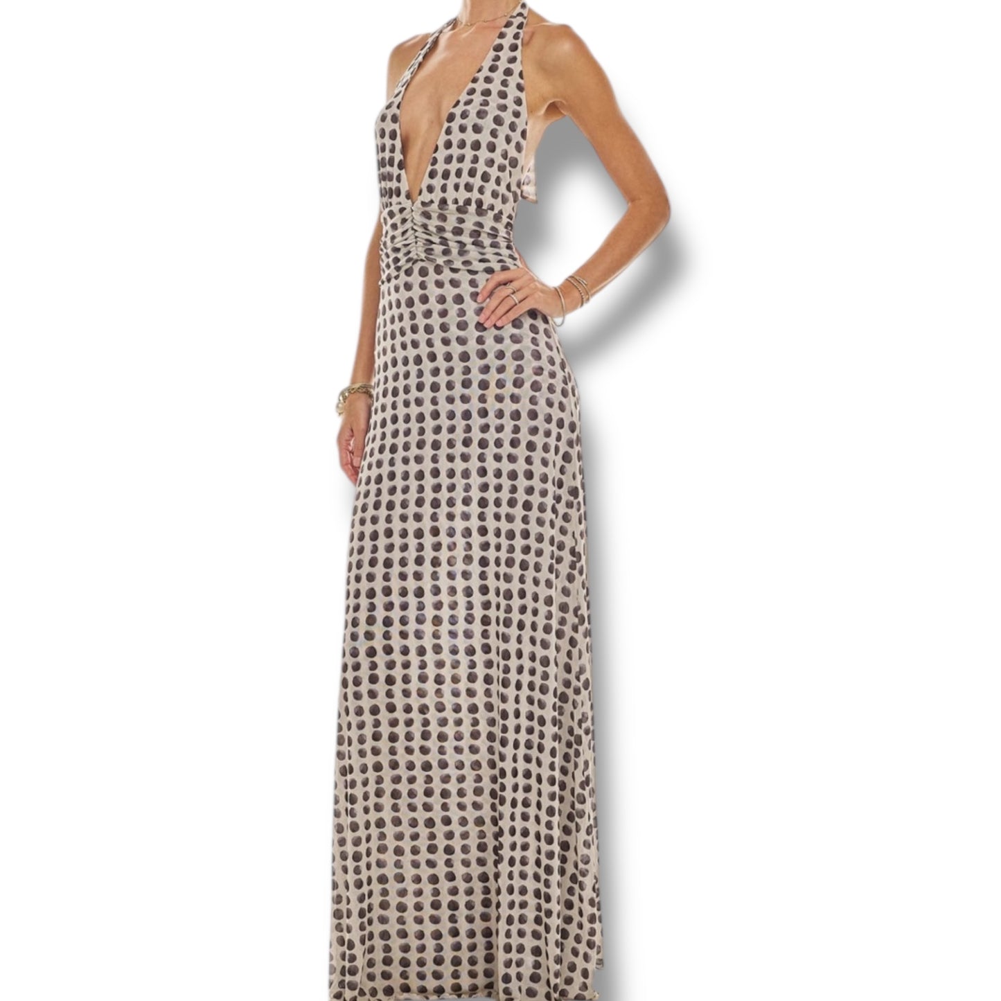 Tie-up Halter Deep V-Neck Maxi Dress