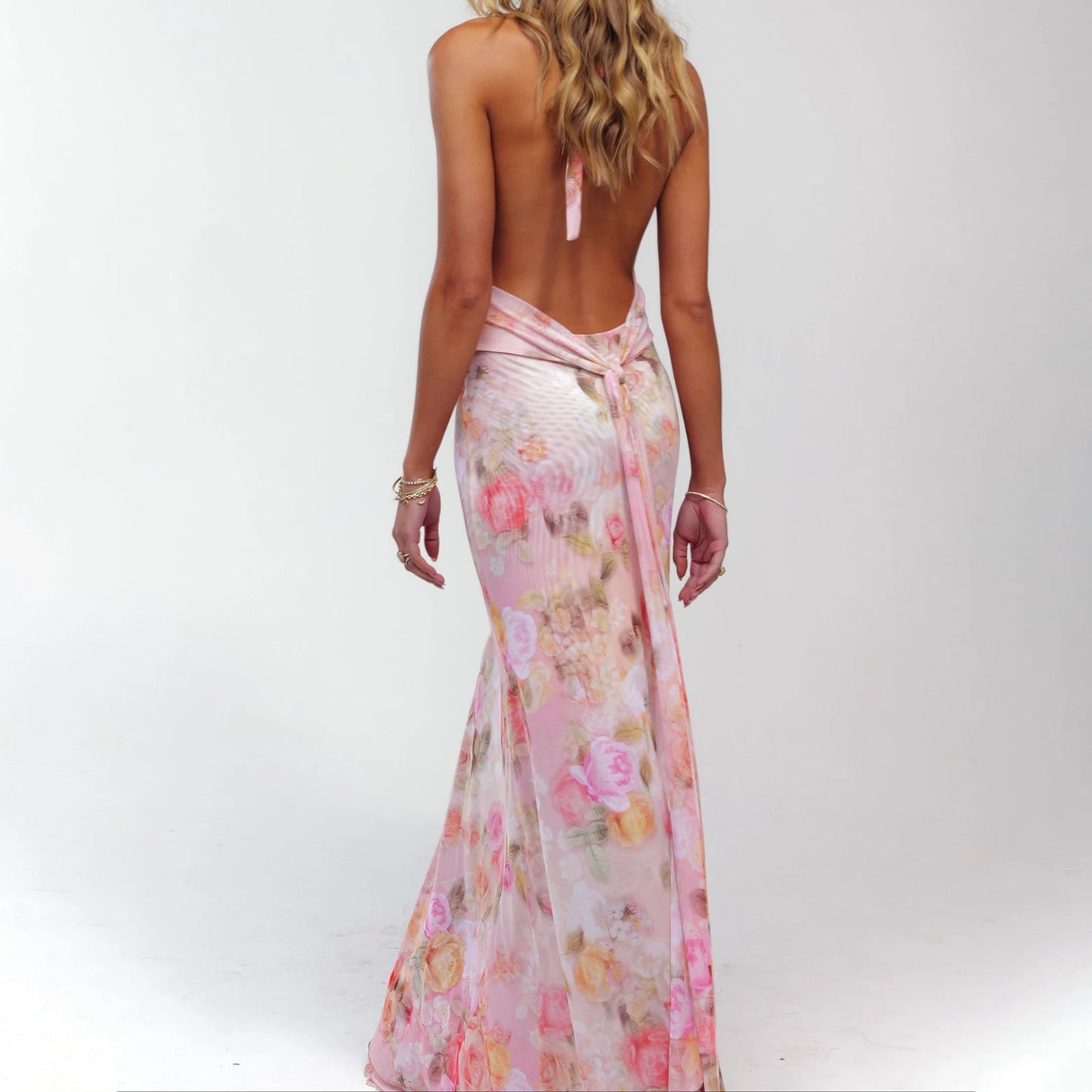Tie-up Halter Deep V-Neck Maxi Dress