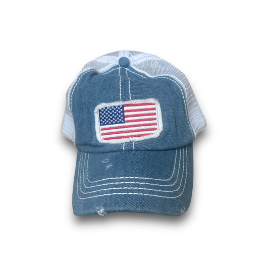 American Flag Patch Mesh Baseball Hat - Happily Sad