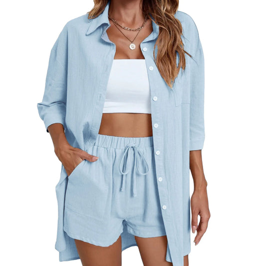 Button Down Oversized Shirt & Shorts Set
